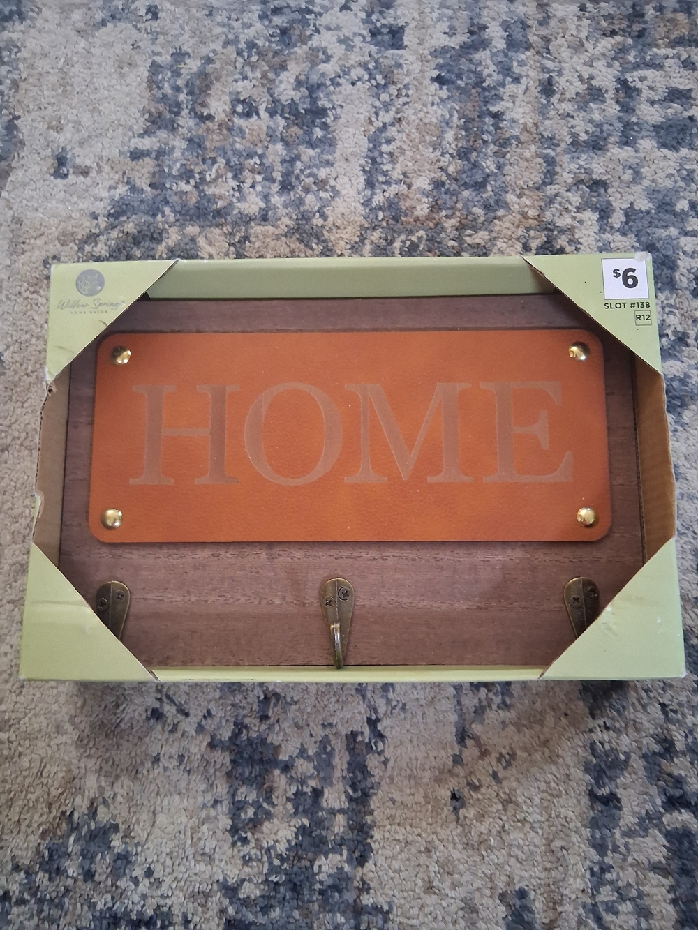 HOME Leather Wall Hook Rack in Tan with Brass Hooks
